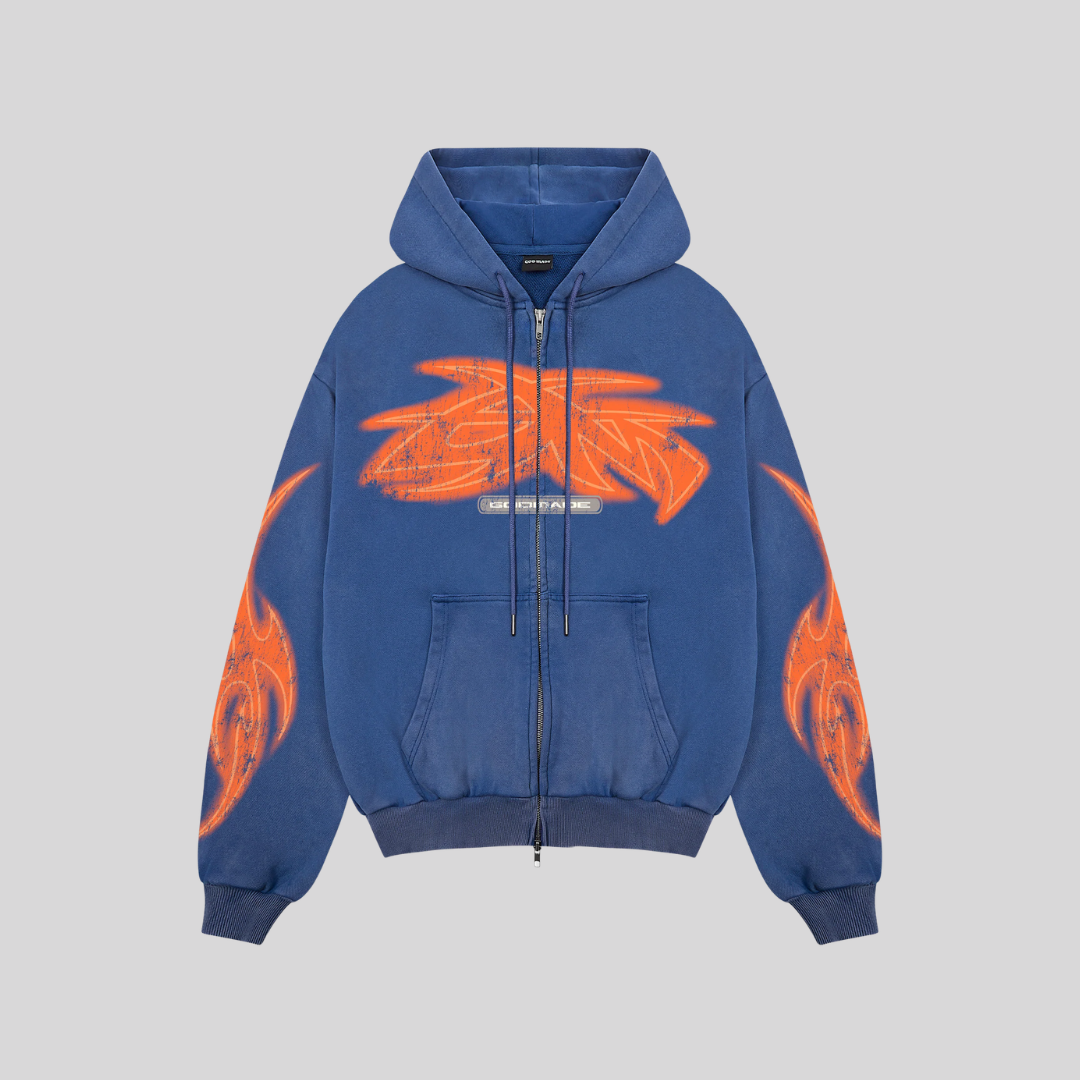 VIVID WASHED BLUE ZIP UP HOODIE GODMADE