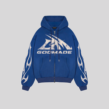LOGO WASHED BLUE ZIP UP HOODIE GODMADE