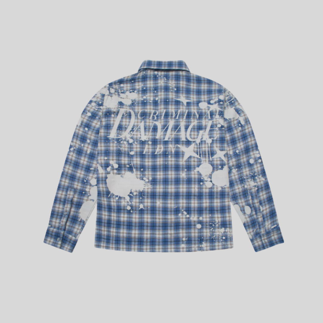 BLEACHED PLAID SHIRT BLUE CRIMINAL DAMAGE