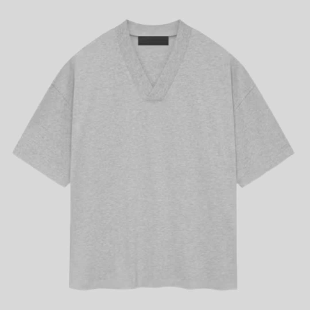 SS24 V-NECK TEE LIGHT HEATHER GREY ESSENTIALS