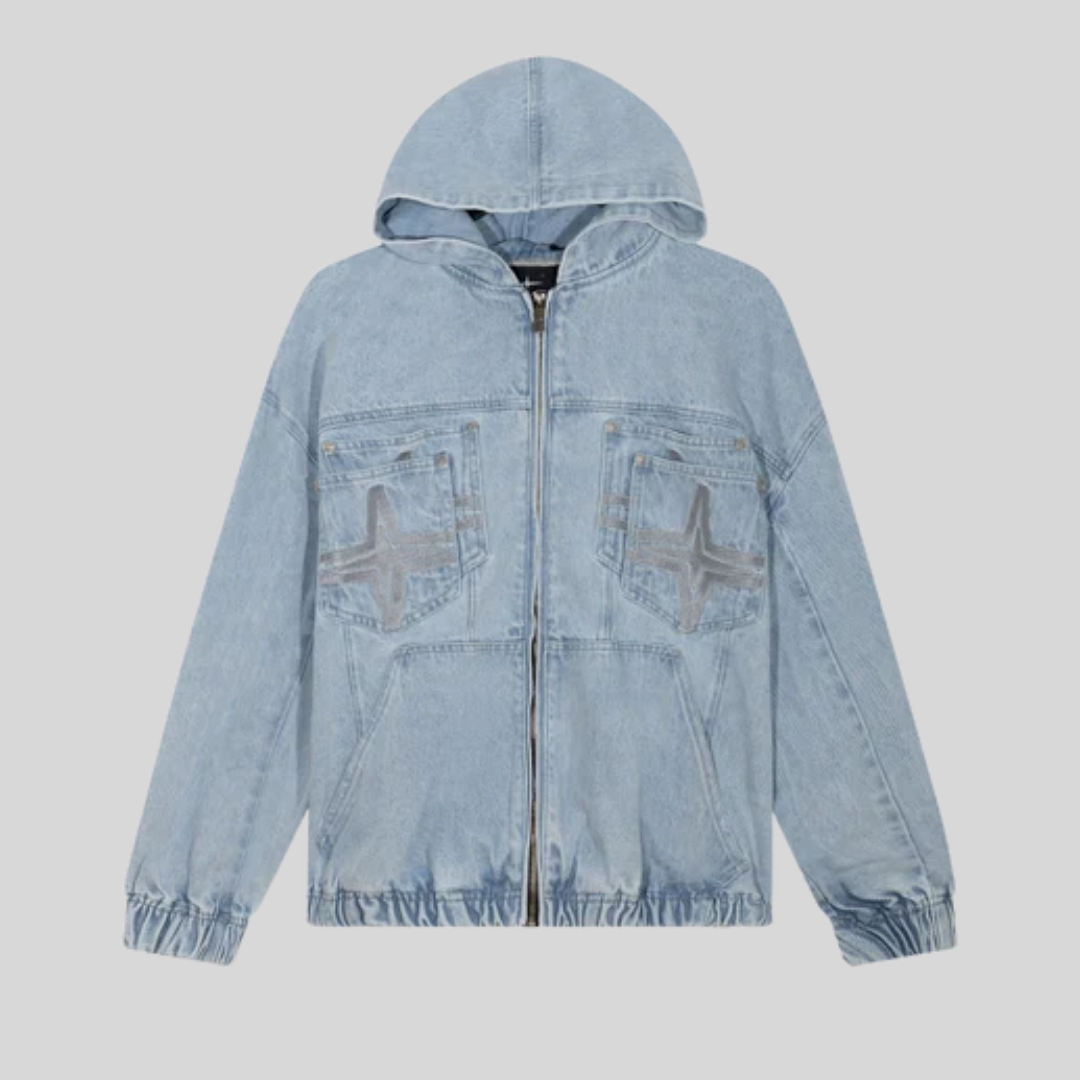 HOODED DENIM JACKET BLEACH