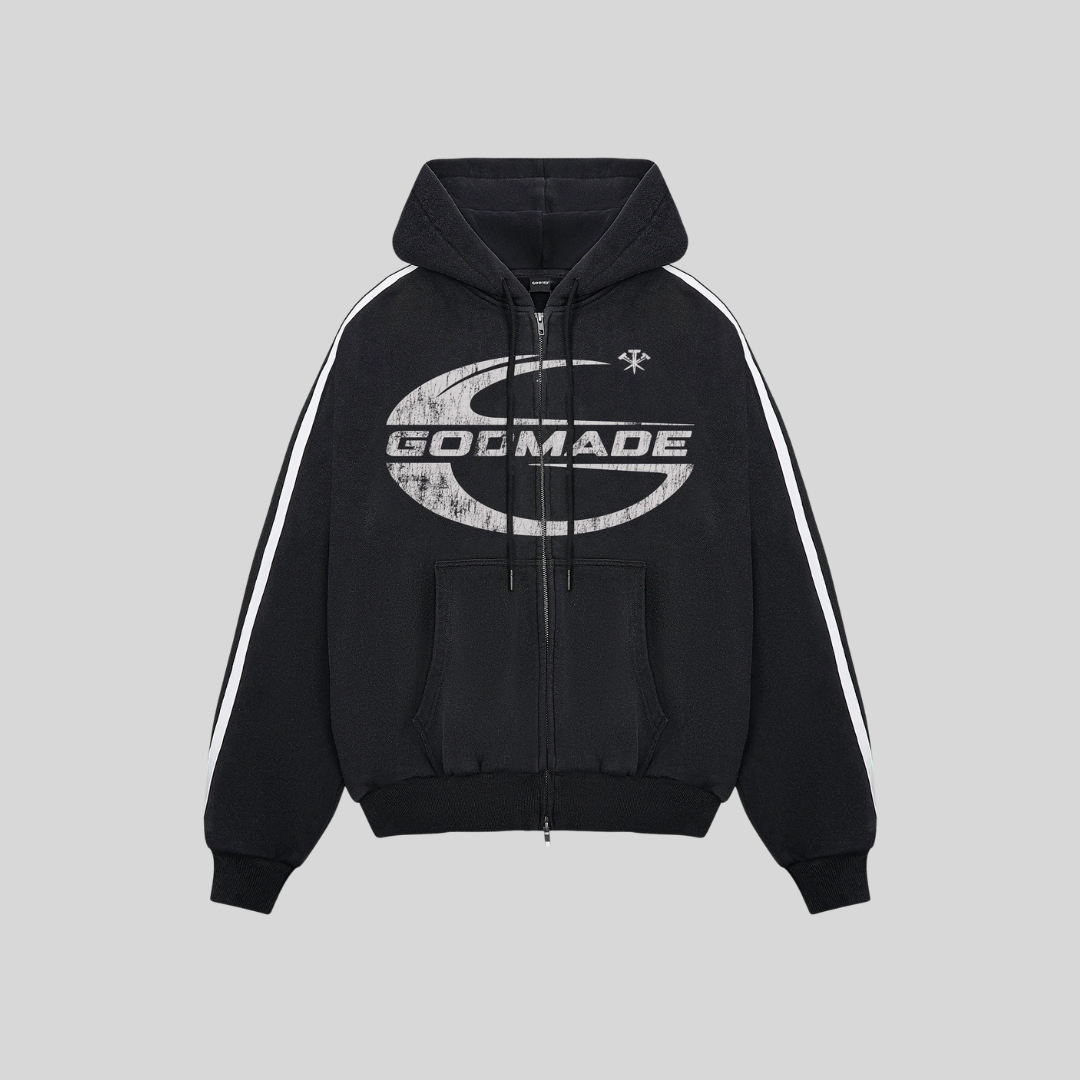 IMPERIAL WASHED BLACK ZIP UP HOODIE