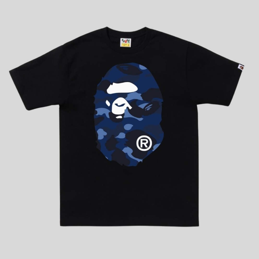 COLOR CAMO BIG APE HEAD TEE BLACK/NAVY